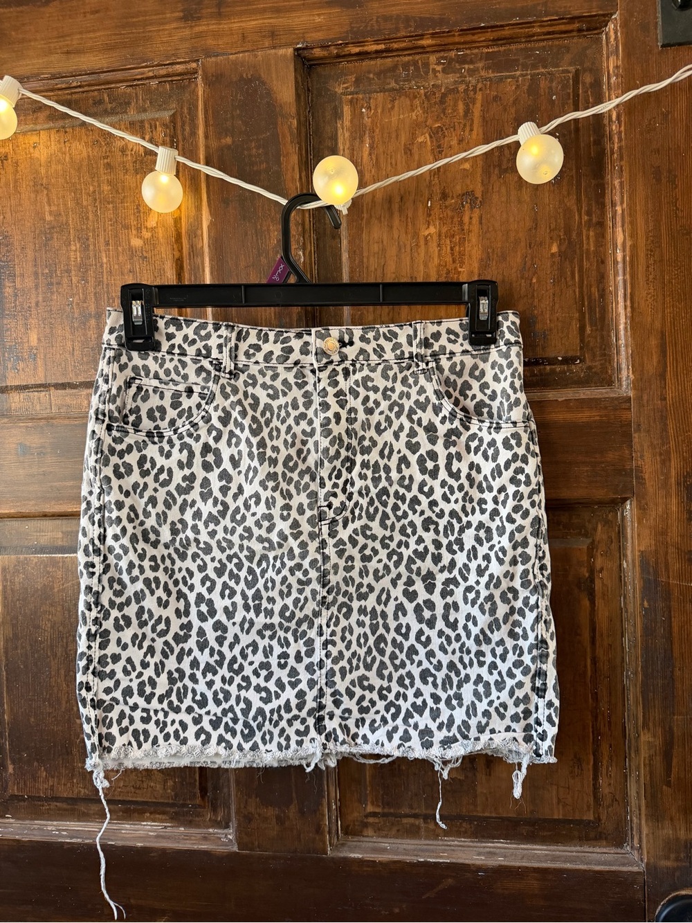 Leopard Print Denim Mini Skirt - Black & White